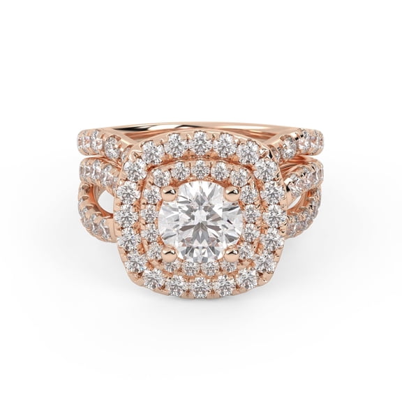 AFFY Double Halo Bridal Ring Set for Women Center 6.5mm Lab Created Moissanite Split Shank Engagement Wedding Ring with Matching Wedding Band In 14K Rose Gold Plated 925 Sterling Silver Size-7.5