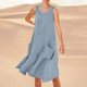 thumbnail image 1 of WILLBEST Vestido Lino Mujer Vestido Playero Informal De Verano De Color Liso Sin Mangas Hasta La Rodilla Con Cuello Redondo Y Bolsillos Para Vacaciones, Viajes Y Uso Diario, 1 of 3