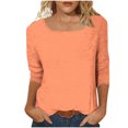 thumbnail image 6 of Women Plus Size Tunic Blouse Square Neck 3/4 Sleeve Solid Color Pullover Casual Loose Fashion Basic Tees (4XL, Orange), 6 of 7