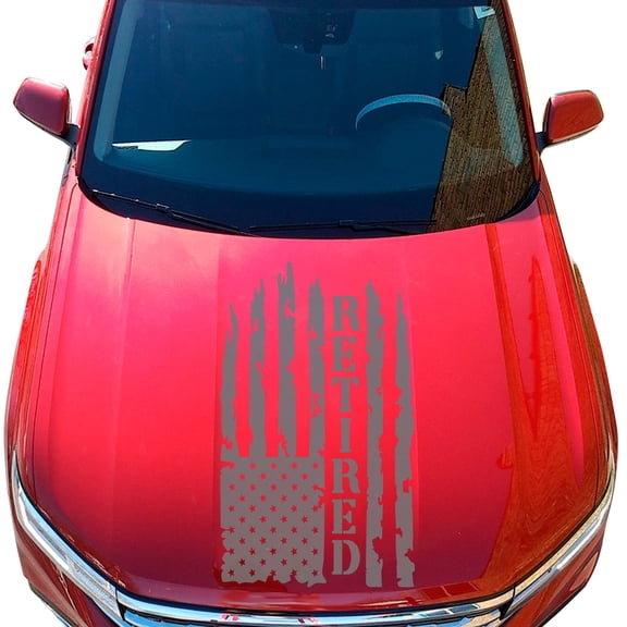 Retired Distressed American USA US Flag Hood Vinyl Decal Vietnam Veteran Sticker fits Most Pickup Trucks SUV Jeep Sedan – U.S. Army Sticker USAF USMC US Navy Decal (23" x 36", Gray)