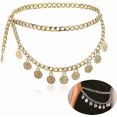 thumbnail image 1 of Alloy Waist Chain Body Chain For Women Waist Belt Coin Tassel Pendant Belly Chain Adjustable Body Harness For Jeans Dresses 2pcs, 1 of 5