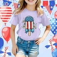 thumbnail image 2 of MIXUE Toddler Girls Tops & T-Shirts Summer Fourth Of July Independence Day Ice Cream Print Round Neck Short Sleeve Casual Party Tshirts Holiday Wear,Purple,3-4 Years, 2 of 4