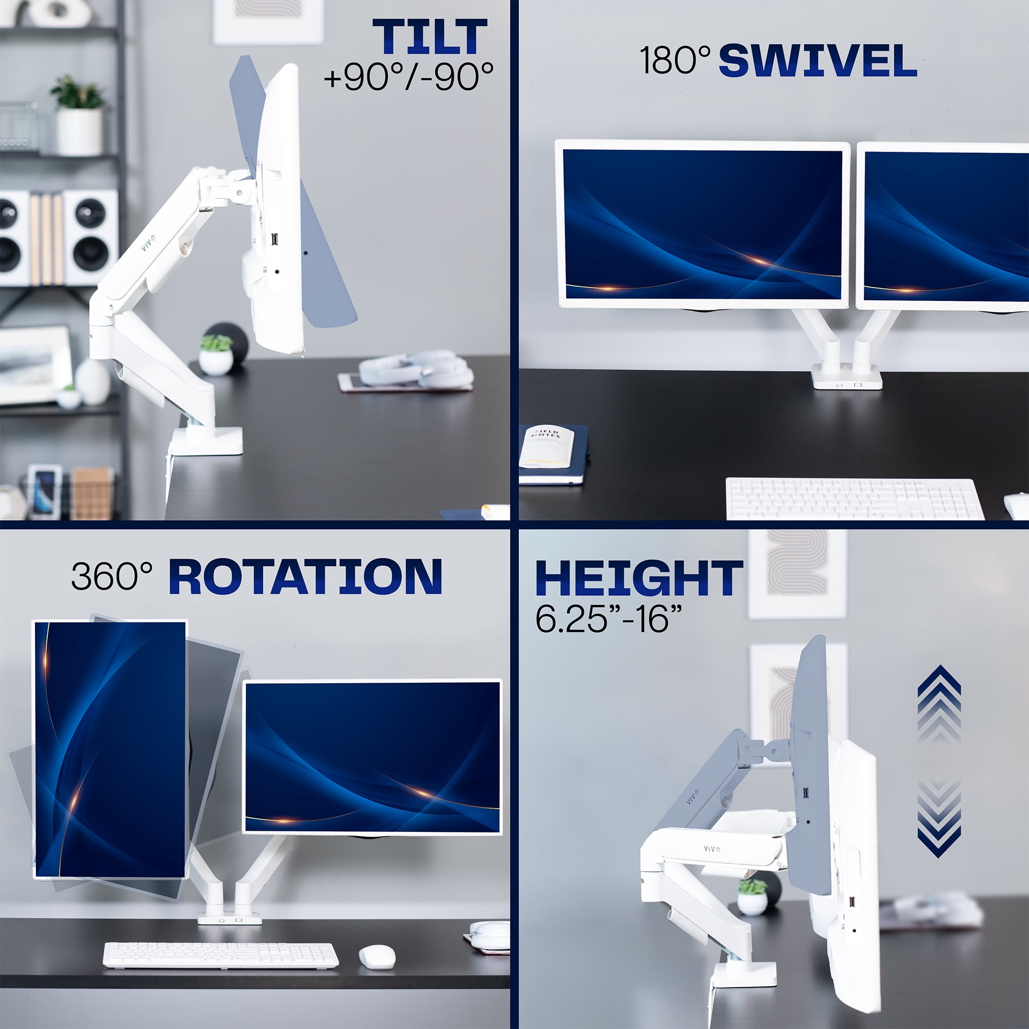 VIVO Dual Monitor Mechanical Spring Desk Mount Fits Computer Screens up to 32"