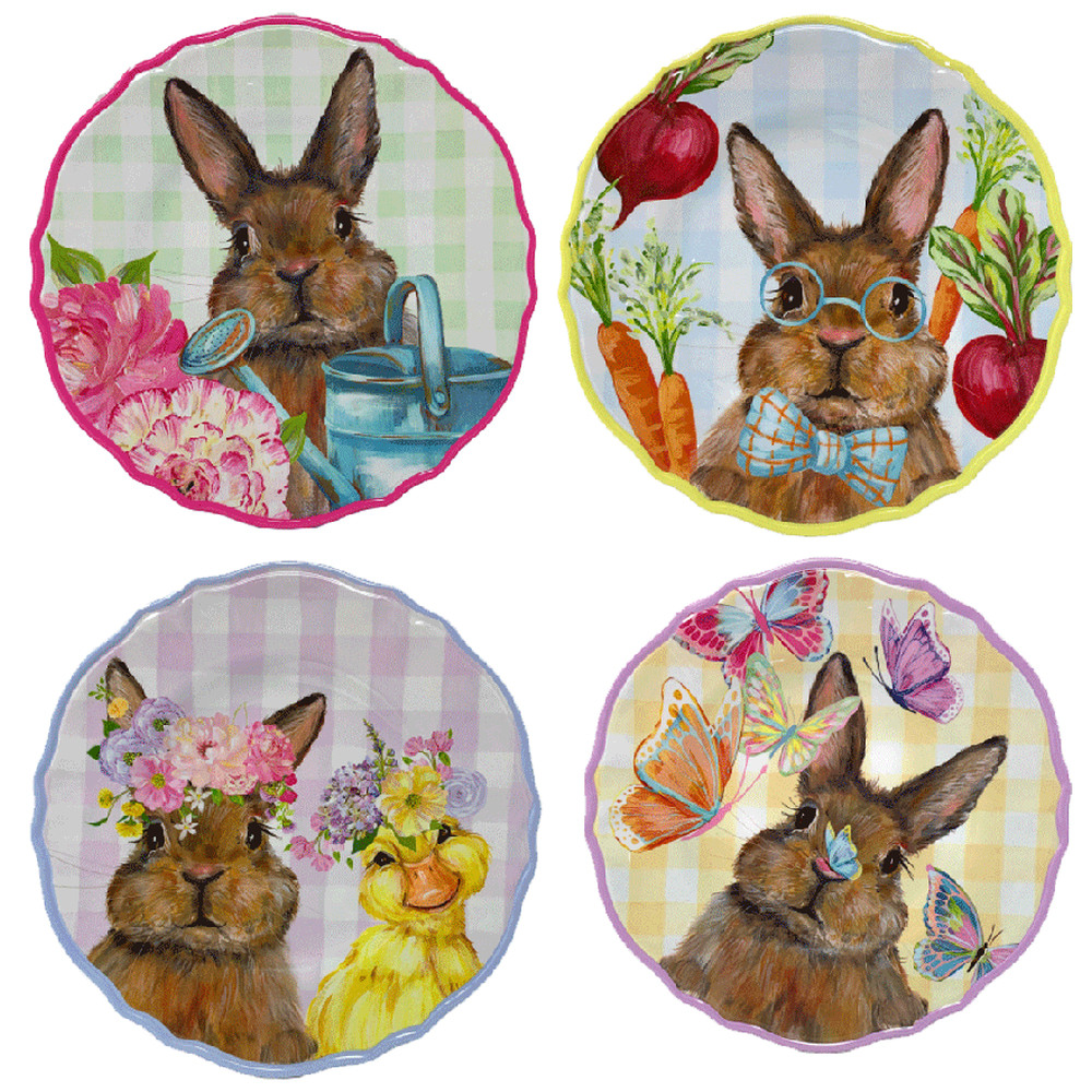 Rustico Floral Easter Bunnies Heavyweight Melamine Salad Plates, Set of 4