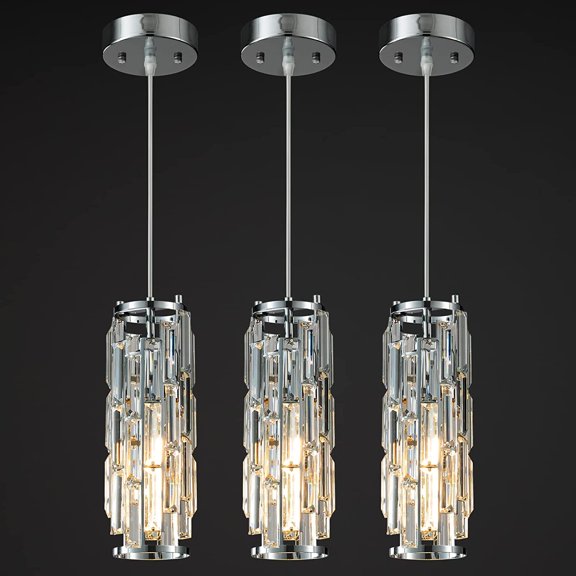 ZXNYH 3 Light Chrome Pendant Lighting Modern Pendant Light, Mini Crystal Chandeliers,Adjustable Pendant Light Fixture for Kitchen Island Dinning Room Bedroom (Chrome 3-Light)