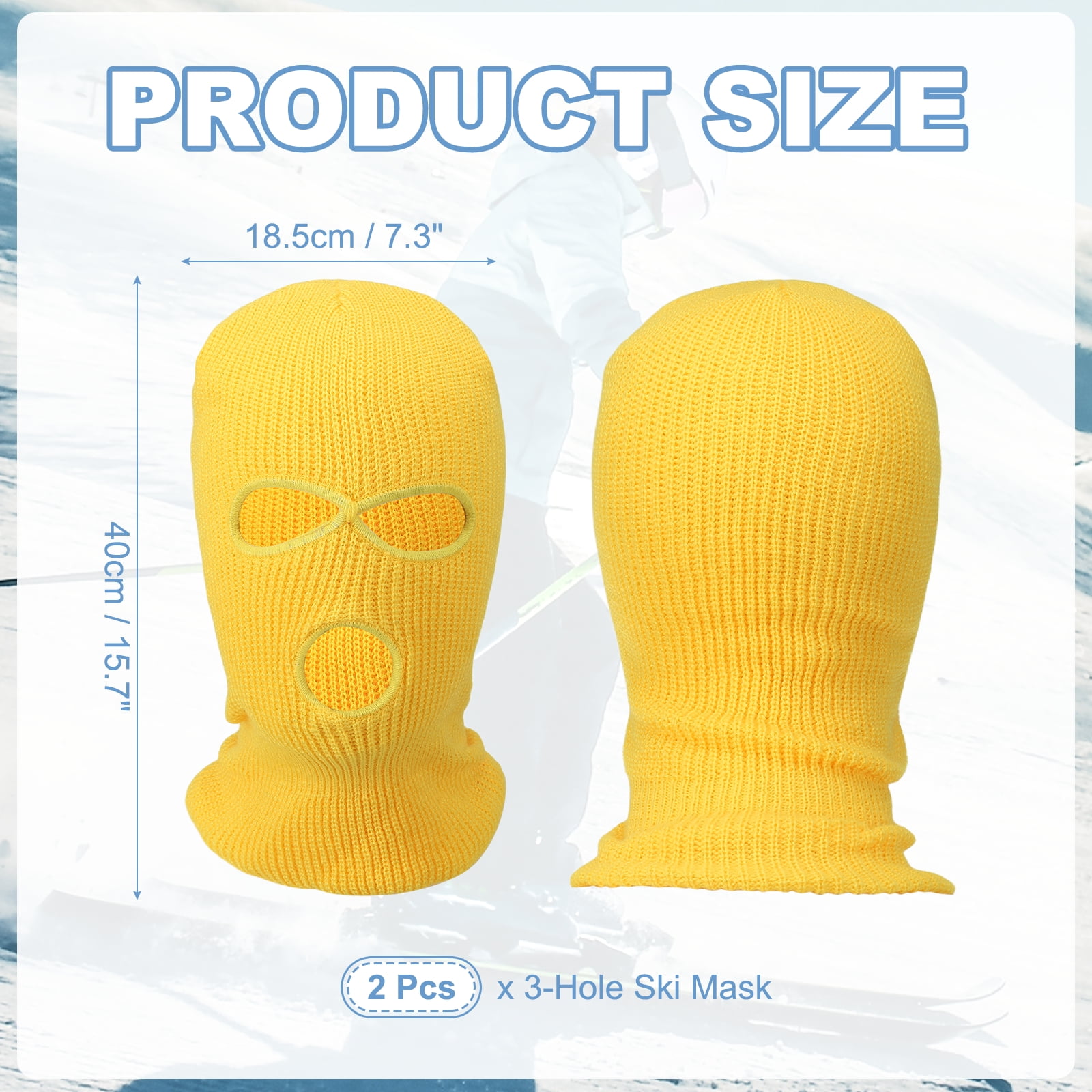 Uxcell 3-Hole Full Face Mask Cover, Ski Mask Knitted Warm Knit Cover Winter Balaclava Face Mask Cap Ski Polyester& 2 Pcs& Yellow -Fitting for ( Men/Women/Winter Outdoor Sports/Skiing)