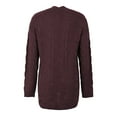 thumbnail image 3 of Ladies Winter Fashion Coat Mid Length Trench Coat Crew Neck Knitwear Solid Color Overcoat Cable Knitted Warm Outer Coat Long Sleeve Open Front Cardigan, 3 of 4