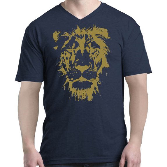 Shop4Ever Men's Gold Lion Wildlife King of the Jungle V-Neck T-Shirt Shirts