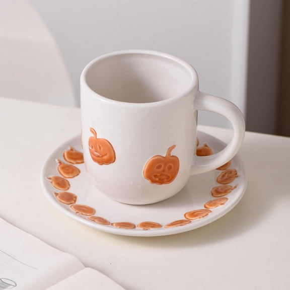 Fall Harvest Sculpted Pumpkin Pattern Ceramic Tea Cup Large Capacity Hot Cocoa Mug For Kitchen Counter Desk Seasonal Daily Decor Gifts