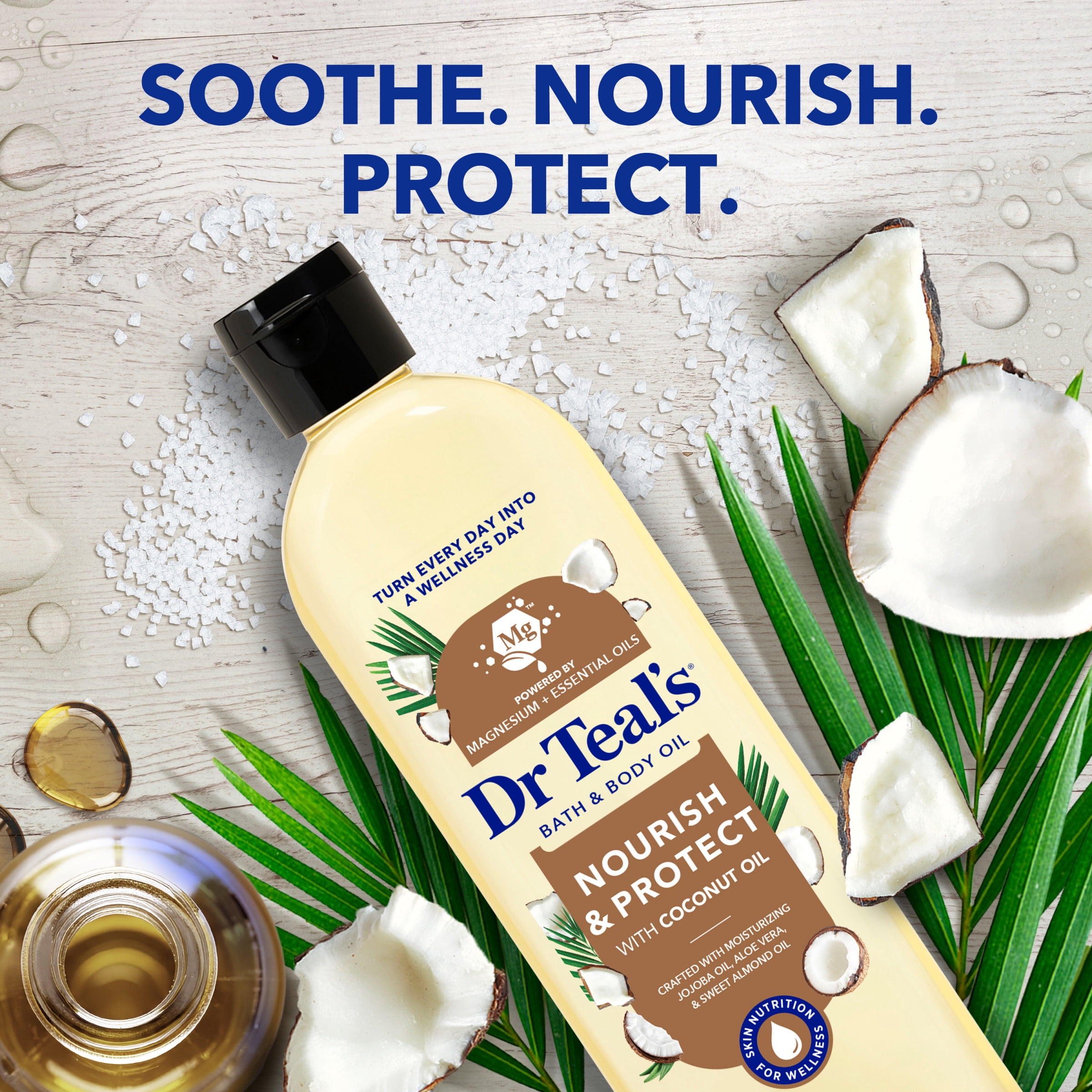 Dr Teal's Moisturizing Bath & Body Oil, Nourish & Protect with Coconut Oil, 8.8 fl oz