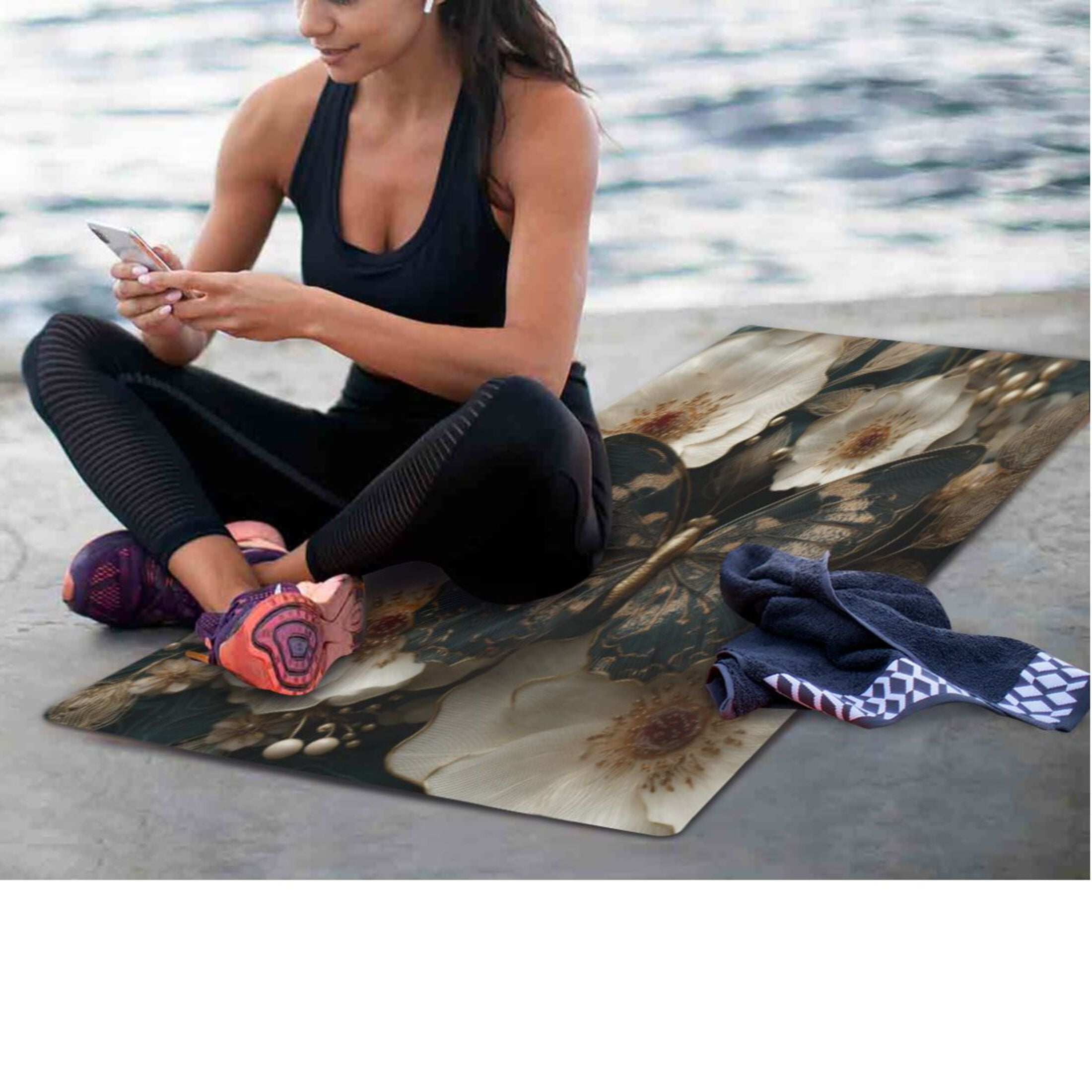BZSMCE Yoga Mat Women Fitness Mat Black Butterfly Pattern