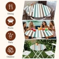 thumbnail image 7 of Brown Stripe Round Tablecloth, Fitted Table Cover with Elastic for 55"-60" Round Tables, Ombre Geometric Teal Green Vertical Striped Table Cloth Outdoor Indoor Dinning Party Waterproof Tablecloths, 7 of 7