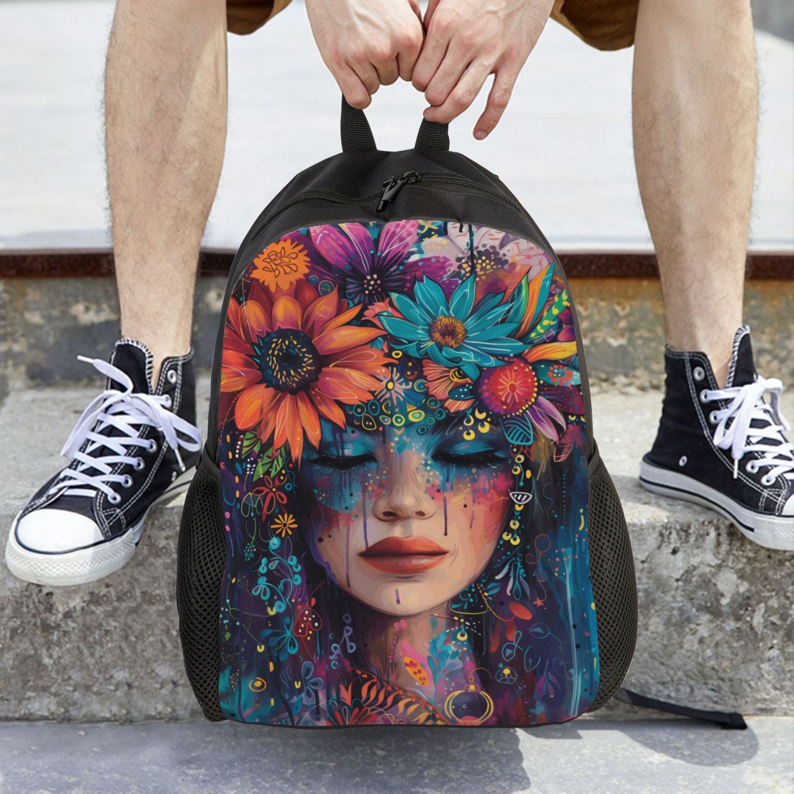 Xecao Bohemian Colorful Flower Woman Print School Backpack with Laptop Compartment Small Travel Laptop Backpack for Women Men Waterproof College Backpack Simple School Bag