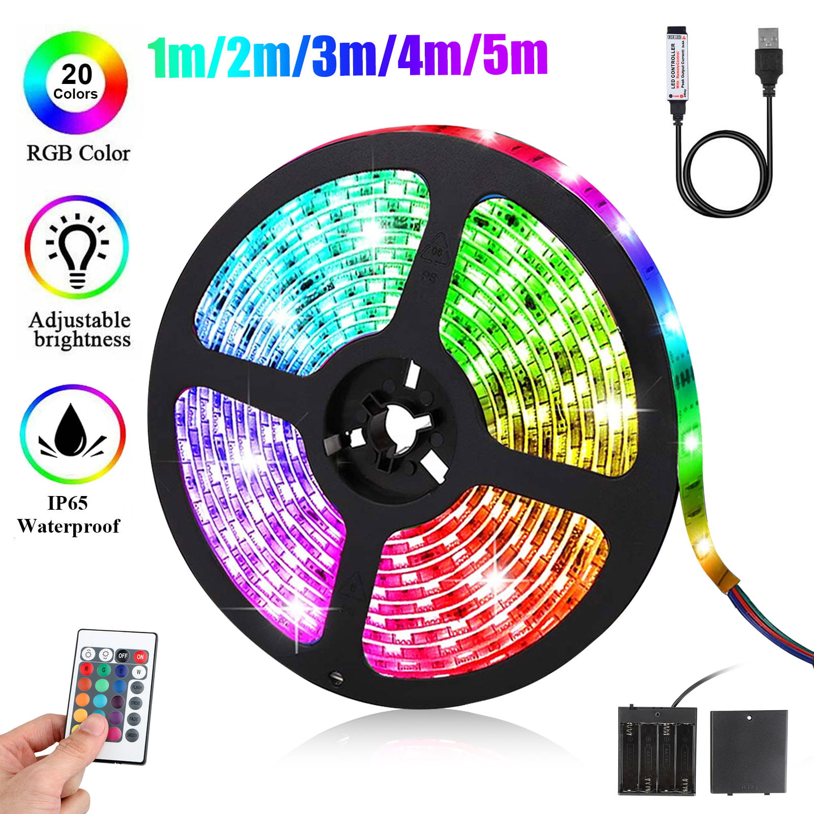 66FT RGB Flexible LED Strip Light 3528 SMD Remote Fairy Lights Room Party Bar;~ 