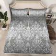 thumbnail image 2 of Erosebridal Retro Damask Bed Sheets Set Queen Size, Boho Vintage Flower Bedding Set, Grey 4 Pieces, Lightweight, 2 of 6