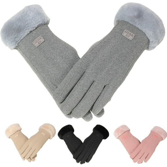Dress Choice Women Winter Warm And Cute Touchscreen Gloves Fleece Lining Gloves Fuzzy Cuff Thermal Soft Gloves