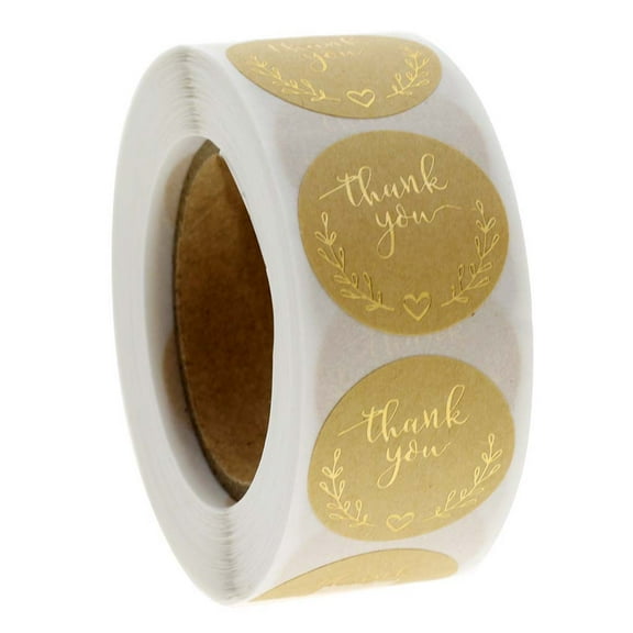 Thank You Stickers 500pcs/roll Kraft Paper Wreath Gold Foil Seal Labels for Christmas Scrapbooking Stationery Seal Label