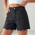 thumbnail image 6 of Women's Y2K Jean Shorts High Waist Loose Scalloped Hem Denim Shorts Soft Stretch Vintage Jeans with Pockets Daily Travel Casual Outfits Black, 6 of 8