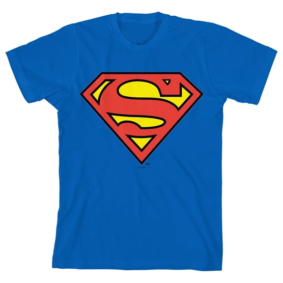 Superman Cartoon Logo Boy's Royal Blue T-shirt-Medium