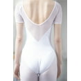 thumbnail image 3 of Women Ballet Dance Leotard Short Sleeve V-Neck Mesh Bodysuit Latin Dance Wear, 3 of 4