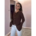 thumbnail image 4 of Chandail Tendance pour Femmes Col Rond Côtelé Crop Bell Manches Longues Ouvert Chemise Automne Marron P, 4 of 6