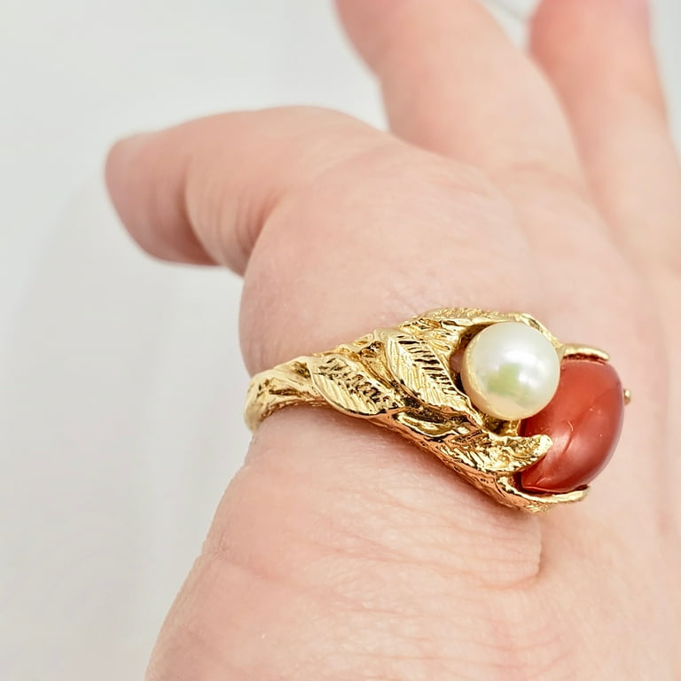 Coral online pearl ring