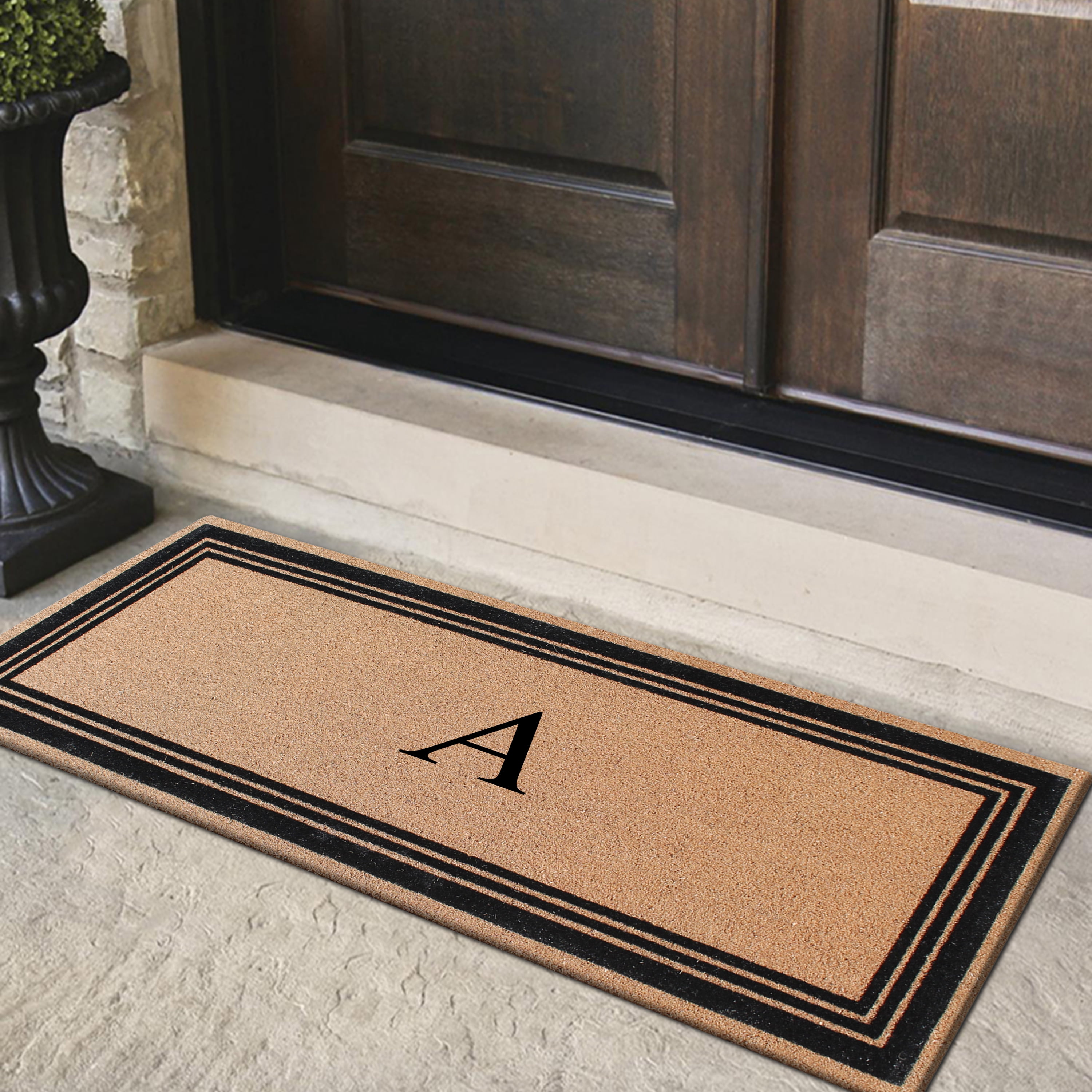 A1HC Natural Coir Flock Monogrammed Door Mat for Front Door, 30x60, Anti-Shed Treated Durable Doormat Outdoor Entrance, Heavy Duty, Thin Profile, Easy to Clean, Long Lasting, Front Door Entry Doormat