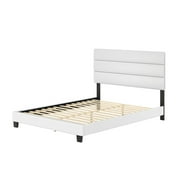 Premier Syracuse Upholstered Faux Leather Tri Panel Channel Headboard Platform Bed Frame, Twin, White