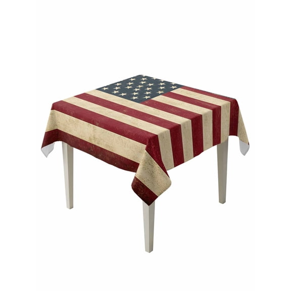 American Flag Table Cloth, Vintage Red BlueUSA Flag Waterproof Tablecloth for Square Tables, Reusable Washable Fabric Table Cover for Restaurant Kitchen Dining Tables 60"x60"