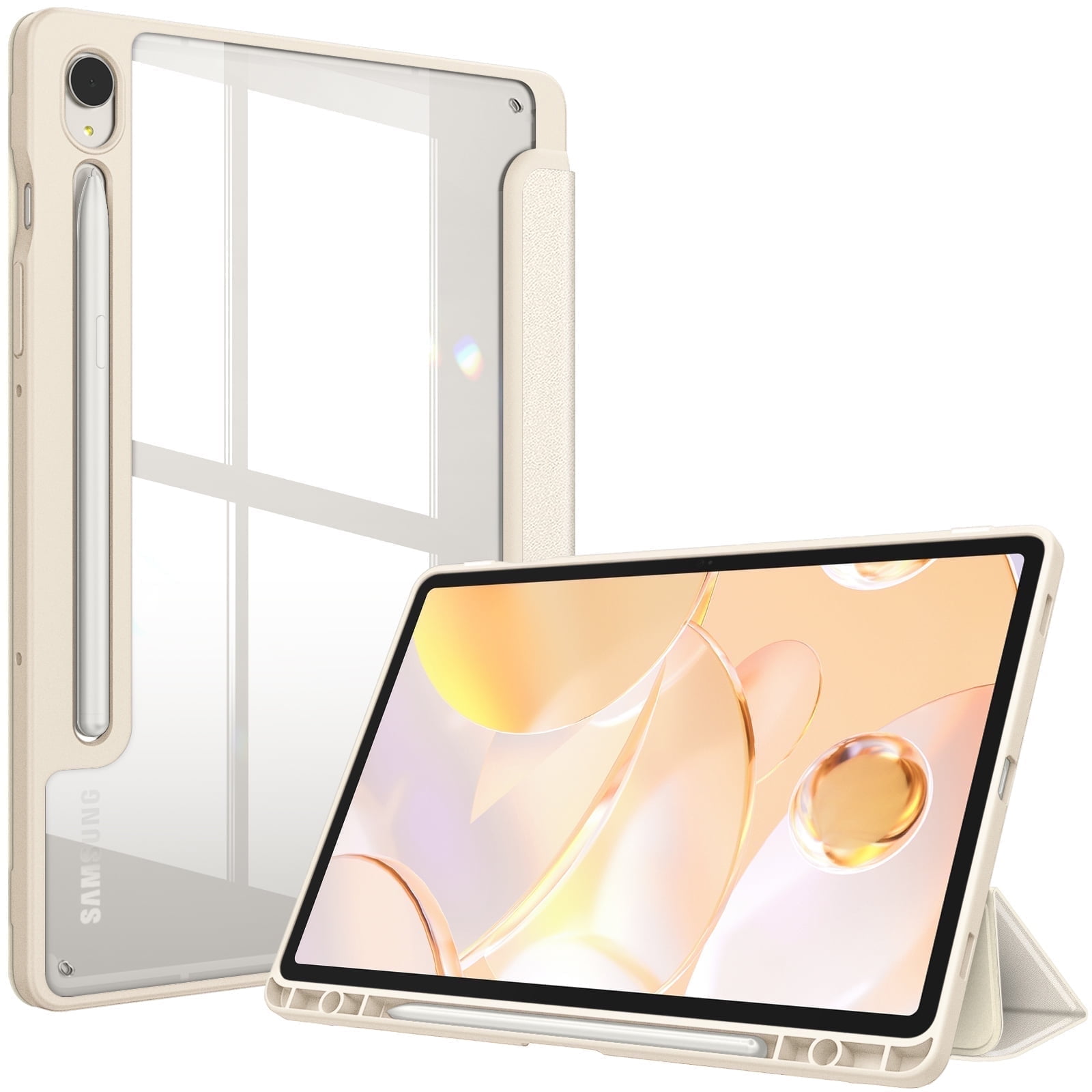 Fintie Hybrid Slim Case for Samsung Galaxy Tab S10 Lite/ S10 FE/ S9 FE 10.9 Inch/Tab S9 11 Inch with S Pen Holder, Shockproof Cover with Clear Transparent Back Shell, Auto Wake/Sleep, Starlight