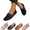 Black, variant on Women's Orthopedic Leather Dress Loafers Arch Support Flats Anti-Slip Rubber Sole Walking Shoes No Heel Round Toe Wide Width Lightweight Slip on Stitched Flat-Soled Casual with Flower Camel