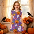 thumbnail image 2 of WAYUTE Girls Halloween Nightgown Dresses Round Neck Ruffle Flutter Sleeve Cute Ghost Pumpkin Print A Line Dress Kids Fashion Casual Outdoor,Purple,Size 7-8 Y, 2 of 5