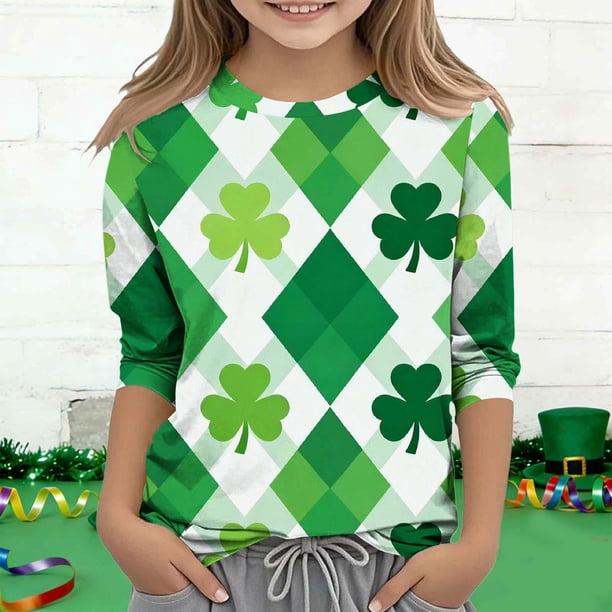 Blusas y camisas de manga larga y cuello redondo para niños y niñas, estilo casual, original, con estampado de manga 3/4 y cuello redondo, ideal para niñas de 3 a 14 años.