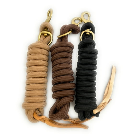 AJ Tack Set of 3 Lead Ropes with Leather Popper - Tan, Brown, and Black