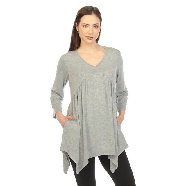 White Mark Tunique à Manches 3/4 pour Femmes, Taille Empire, Col en V