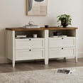 thumbnail image 5 of EYYTHUNG Modern Nightstand with Drawers Wooden End Table with Charging Station Farmhouse Night Stand Bedside Side Table with Storage Open Shelf, Rustic White/Honey Brown, 5 of 8