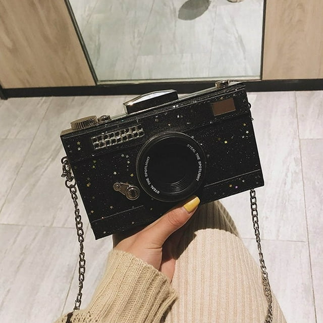 Bolso Forma de Cámara Xihbxyly con Purpurina Bolso Bandolera de noche para mujer