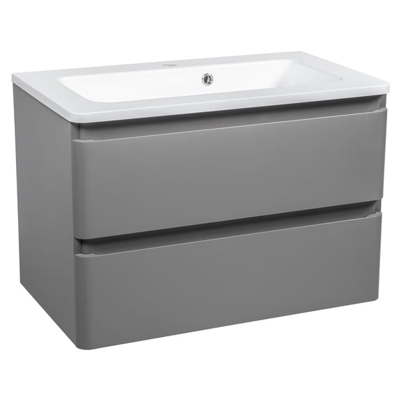 Modern Wall-Mounted Bathroom Vanity with Washbasin | Comfort Gray Matte Collection with Side Vanity Cabinet | Non-Toxic Fire-Resistant MDF-40"(28 12)-Omega Collection 24"