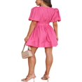 thumbnail image 4 of PENGXIANG Robe d'Été Décontractée pour Femmes en Ligne A Couleur Unie avec Col en V Profond, 4 of 5