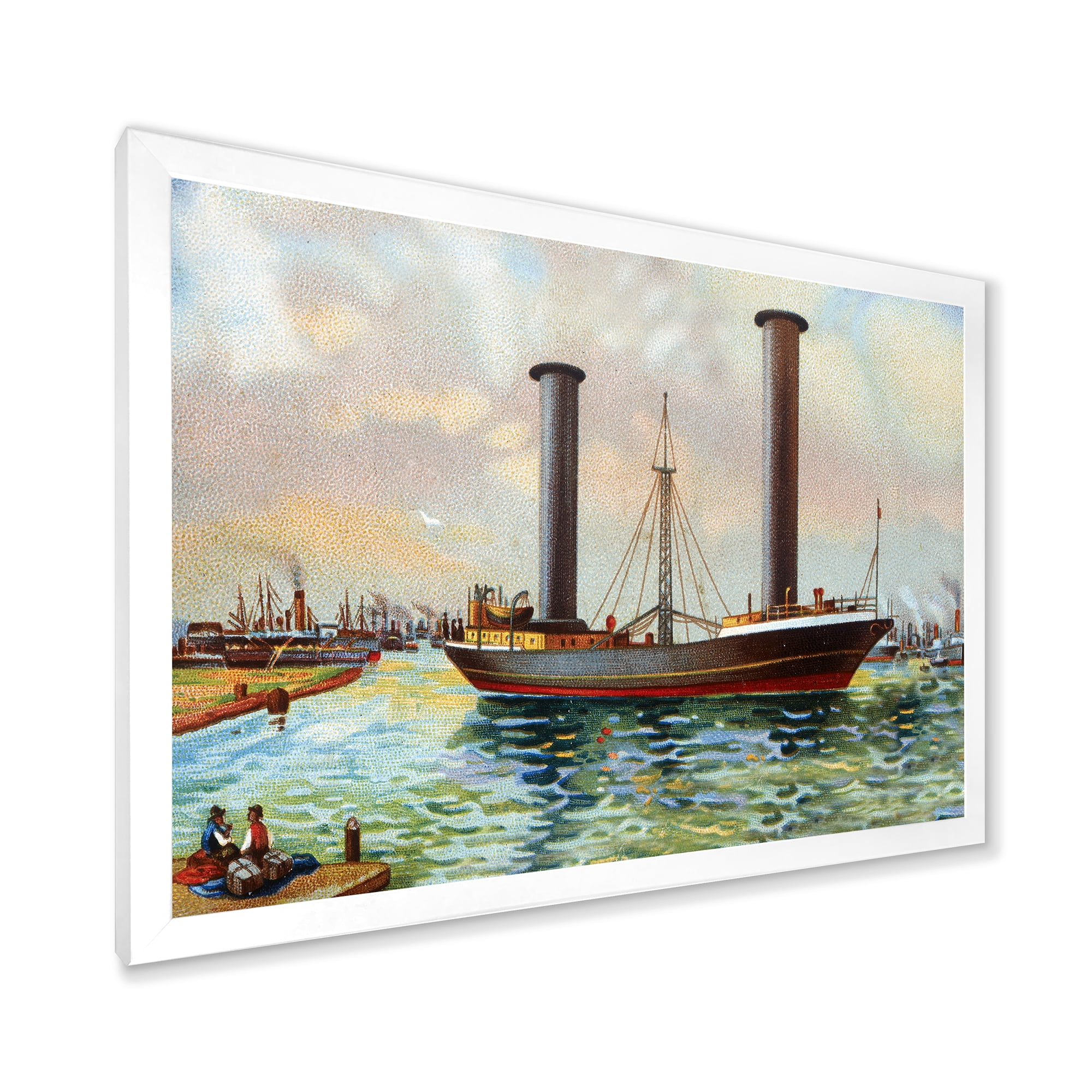 Designart 'The Ancient Boat Leaving The Harbor' Nautical & Coastal Framed Art Print