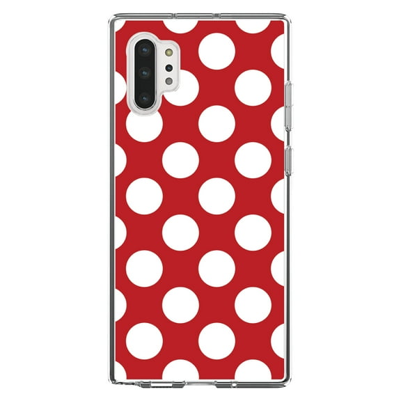 DistinctInk Clear Shockproof Hybrid Case for Galaxy Note 10 PLUS (6.8" Screen) - TPU Bumper, Acrylic Back, Tempered Glass Screen Protector - White & Red Polka Dots