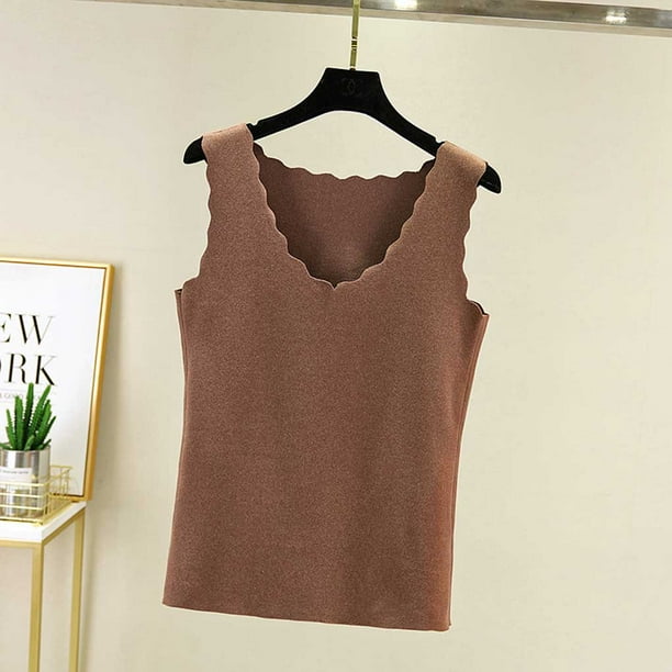 Qarigey Ropa interior termica para mujer chaleco sin costuras para invierno hogar oficina escuela capa basica camisetas de cuerpo Camisetas sin mangas Cafe oscuro Bodega Aurrera en linea