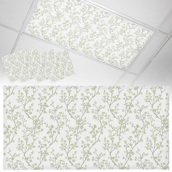 4 Pack Sage Green Flowers Fluorescent Light Covers for Ceiling Lights Branches Plants Magnetic Ceiling Light Covers Overhead Light Filters for Office Classroom Home