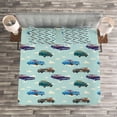 thumbnail image 3 of Ambesonne Cars Quilted Bedspread Set 3 Pcs, Abstarct Design Retro Ride, King Size, Pale Blue Teal Umber, 3 of 3