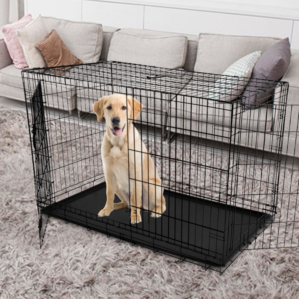 Folding Dog Crate - Double Door Dog Crate Dog Cage Extra Large Metal