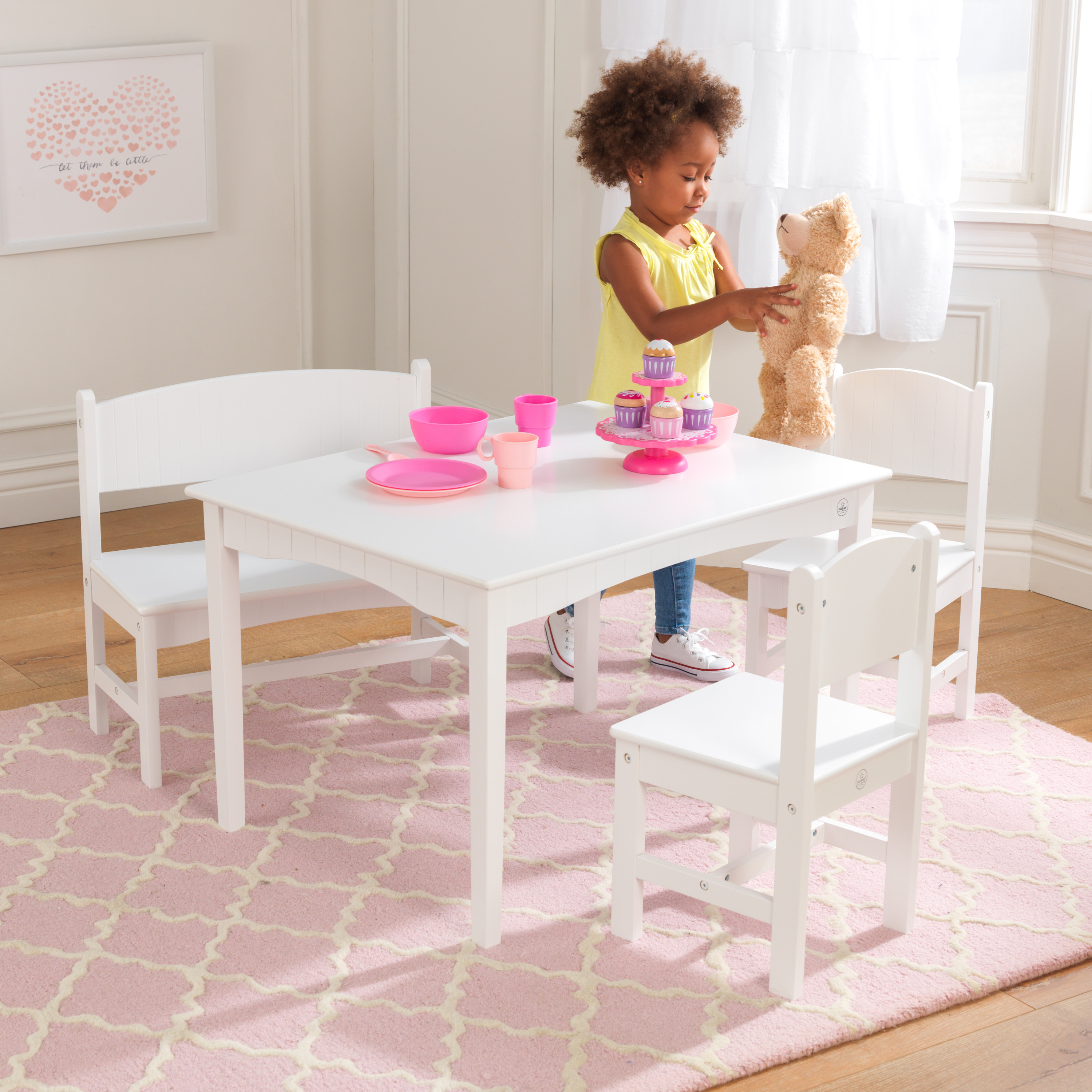 KidKraft Nantucket Wooden Table with Bench and 2 Chairs, Children's Furniture - White - image 2 of 8