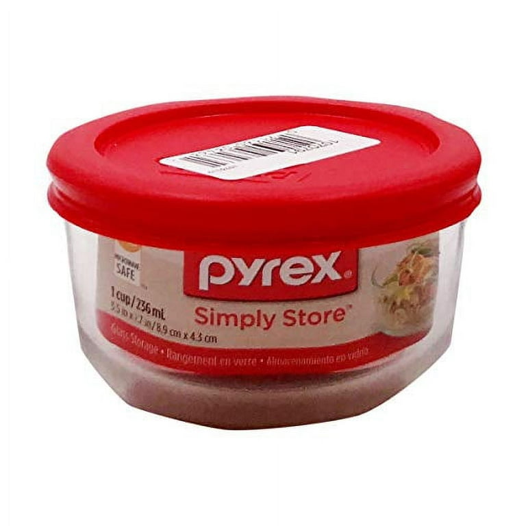 Pyrex Simply Store 1-Cup Single Glass Food Storage Container with Lid,  Non-Pourous Glass Round Meal Prep Container with Lid, BPA-Free Lid,  Dishwasher