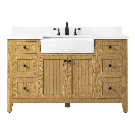 Design Element Burbank 54" Single Sink Oak Bath Vanity with White Quartz Top