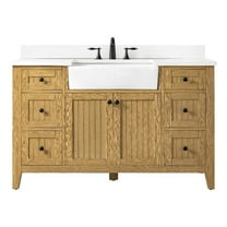 Design Element Burbank 54" Single Sink Oak Bath Vanity with White Quartz Top
