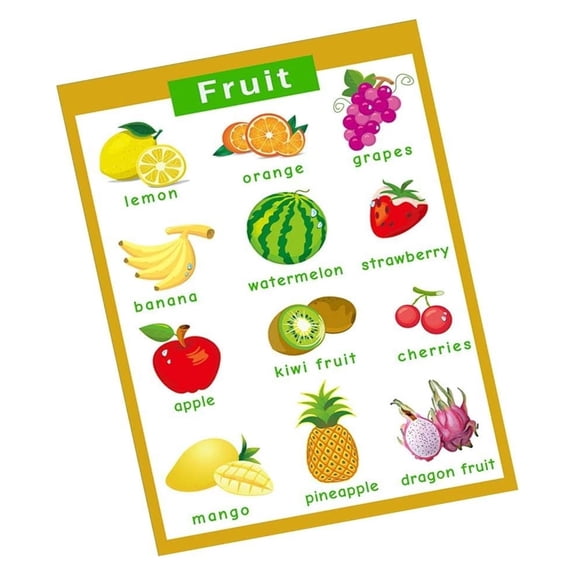 Colorful Fruits Educational Poster - Thematic Wall Chart for Preschool Classroom, Play Kitchen or Nursery Decor, Back to School